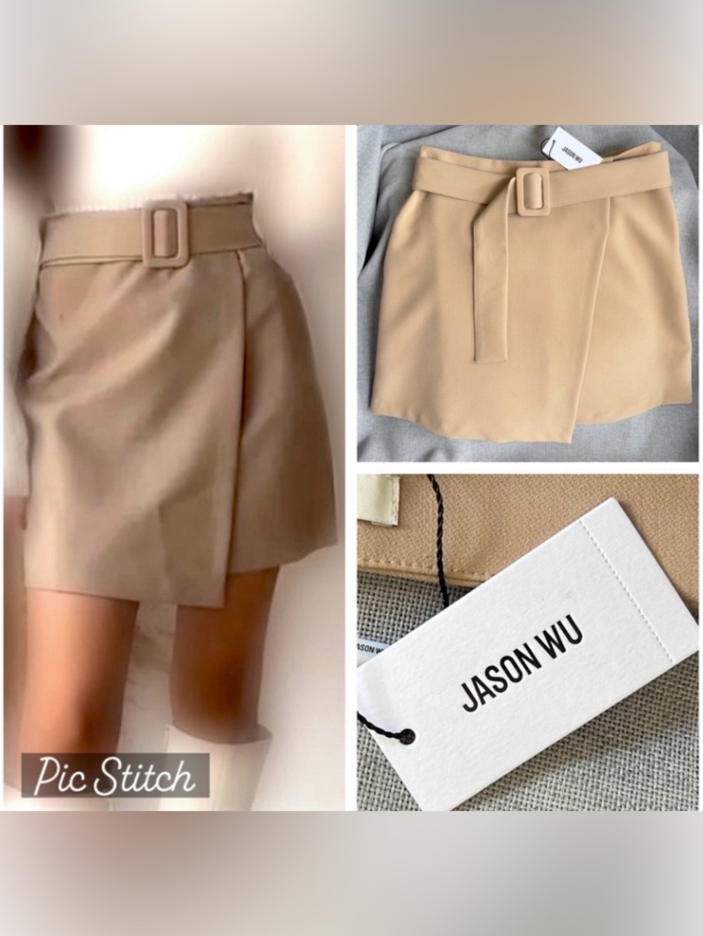 JASON WU Wrap Mini Skirt with Belt TAN / BEIGE JW size L fits size M